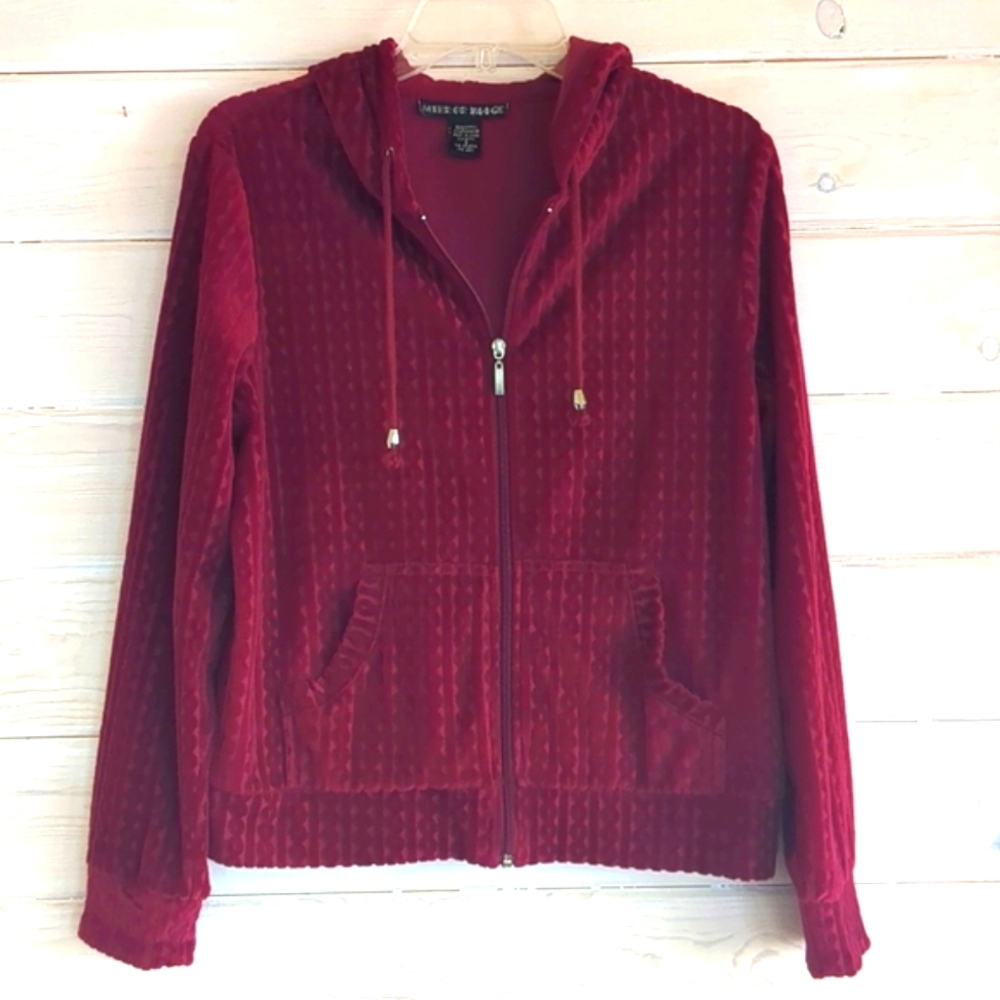 Mirror Image Velour Hoodie Zip Up Athliesure SM Burgundy Vintage 90's Textured